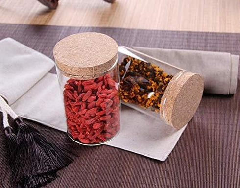 2Pcs 300ml/10oz Clear Glass Bottles with Cork Stopper - Empty Refillable Storage Container for Dry Food Goods