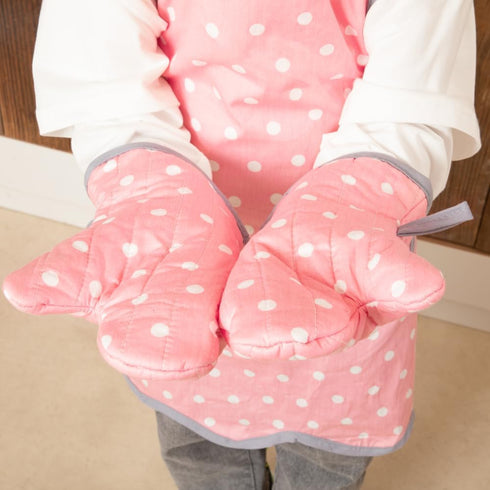 NEOVIVA Kids Apron and Oven Mitts Set - Cute Polka Dots Toddler Kitchen Linen Set for Play Kitchen Gift