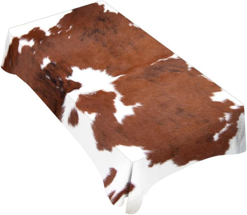 TKS MITLAN Cowhide Decorative Rectangle Tablecloth Farm Animal Brown Cowhide Print Cow Polyester Table