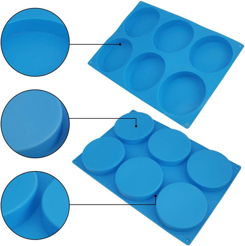 6-Cavity Large Silicone Cake Molds - Non-Stick Round Disc Mousse Cake Pan, French Dessert, Candy, Soap (Blue)