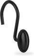 Shower Curtain Hooks, Set of 12, Black, Decorative, Zinc, Rust Resistant, Regular Size for Standard Shower Poles