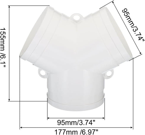PATIKIL 4 Inch 3 Way Duct Splitter, Y Connector Air Vent Duct Hose Exhaust Pipe Adapter for Dryer Exhaust Fan Vent Systems HVAC, White