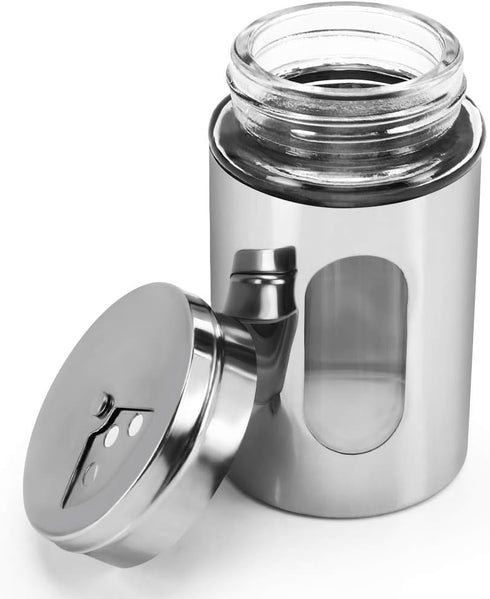 Accmor 2pcs Salt and Pepper Shakers,Stainless Steel Shaker for Salt Powder Sugar Cinnamon Pepper, Spice Dispenser with Adjustable Pour Holes,Silver by Accmor