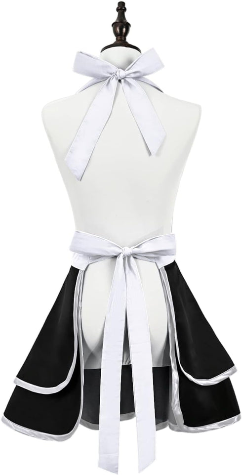 Violet Mist Retro Aprons for Women, Cute 50s Vintage Black Lady Apron, Adjustable Bid Waist Kitchen Gift