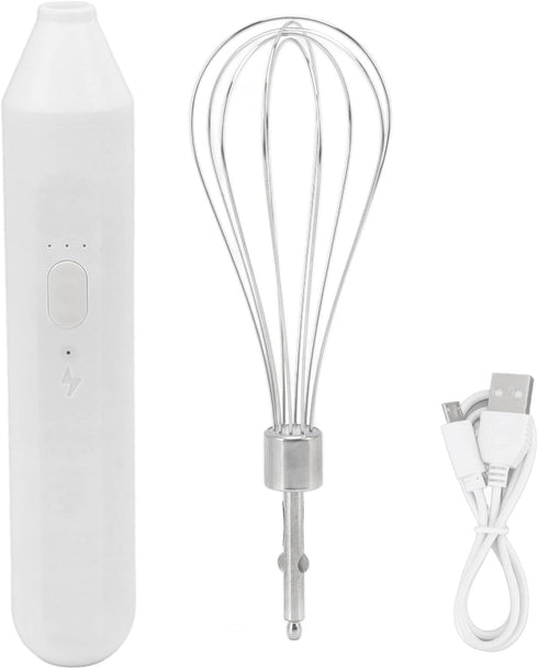 USB Charging Electric Egg Beater, Handheld Milk Frother, Portable Cordless Drink Mixer (White)