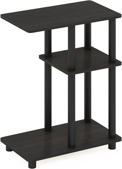 3-Tier Espresso/Black C-Shape Side Table with Shelving