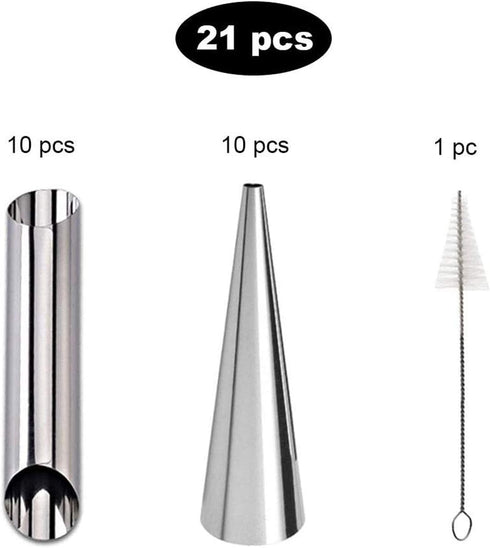 Stainless Steel Cream Horn Molds - 21 Pcs Cannoli Form Tubes & Conical Mold