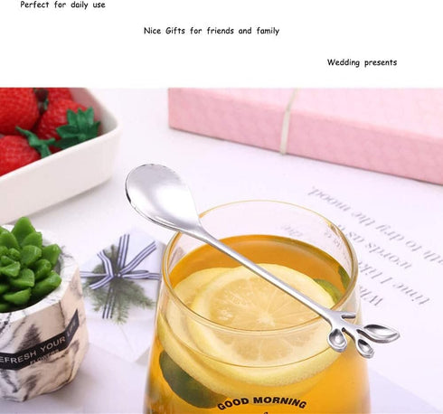 SZBAIDEKJ Stainless Steel Leaf Coffee Spoon - 10 Pcs Creative Dessert Spoons for Stirring, Mixing, and Ice Cream