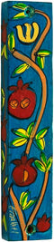 Yair Emanuel Hand-Painted Wooden Mezuzah Case, 4.9 Inch, Pomegranate Design, Judaica Gift