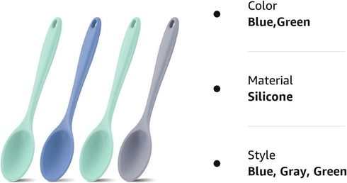 4 Pieces Large Silicone Mixing Spoon Set for Baking, Serving, Basting - Heat Resistant, Non-Stick Utensil Spoon