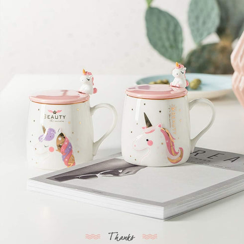 BigNoseDeer Unicorn Mug, Cute Ceramic Coffee Mug with Lovely Unicorn Spoon, 380ML Morning Cup Gift for Girls Magic