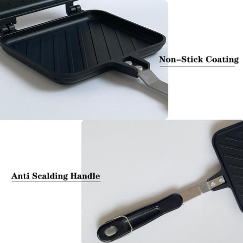Double Sided Frying Pan, Non-Stick with Heat-Resistant Handles, Multifunctional Breakfast Pan, 5.5 Inches