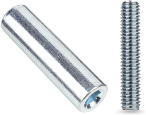 Spare Hardware Parts Bed Frame Set, Long Round Coupling Nut Sleeve and Threaded Rod, Pack of 4 Each