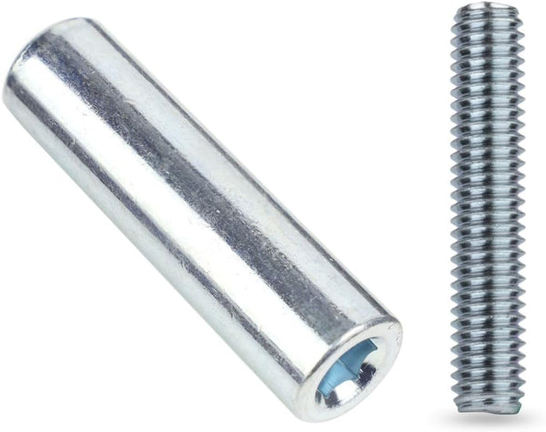 Spare Hardware Parts Bed Frame Set, Long Round Coupling Nut Sleeve and Threaded Rod, Pack of 4 Each