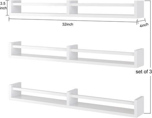 Napeollor Bookshelves,32Inch, Set 3 White Nursery Floating Nursery Shelves - of - Book Shelf Organizer for Baby Nursery