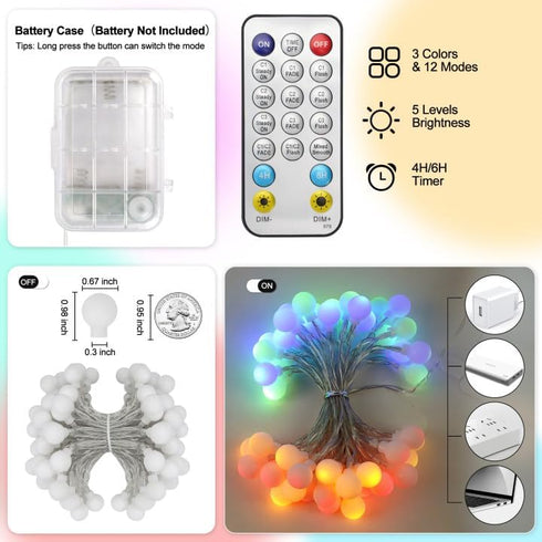 16.5ft 50LED OMIKA Christmas String Lights Battery Operated with Remote Warm White Multicolor Fairy Light Indoor