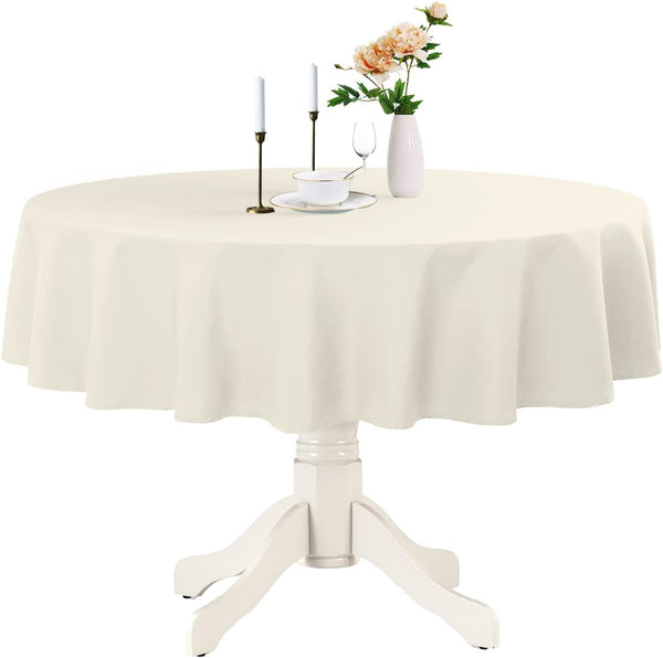 Romanstile Round Waterproof Tablecloth - Stain Resistant Washable Table Cloths for Indoor and Outdoor, Ivory