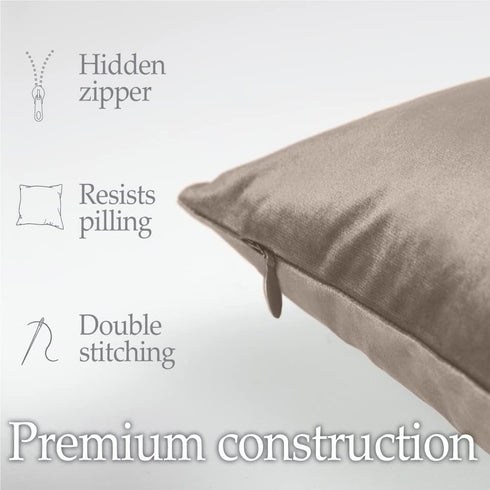 lalaLOOM Set of 2 Velvet Throw Pillow Covers, 18x18 Decorative Square Soft Accent Cases for Home Decor, Taupe