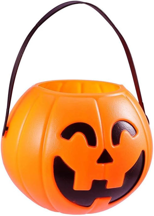 Halloween Portable Pumpkin Bucket 17cm Trick or Treat Candy Pail Holder, 2 Pieces