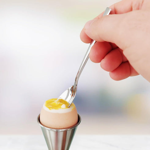 Set 2 NobleEgg Universal Egg Cups and Spoons for Soft Boiled Eggs, All Chicken Egg Sizes | Stainless Steel |