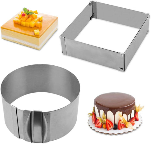 Adjustable Cake Mould, Stainless Steel Cake Mousse Ring 6 to 12 Inch, Set of 2 for Baking, DIY Cake