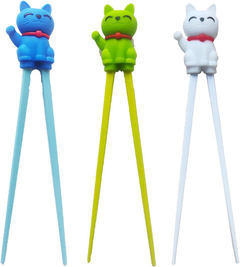 Cute Tableware Learning Training Helper - Chopsticks for Kid Beginner Adult (3pcs, Lucky Cat)