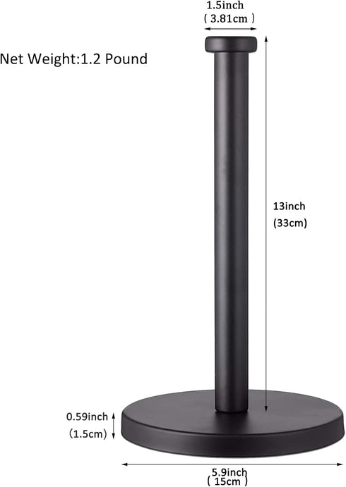 Stainless Steel Paper Towel Holder, Black Paper Towel Holder Countertop for Kitchen Bathroom, Standing Paper Towel Holder with Weighted Base for Standard, Paper Towel Holder Matte Black