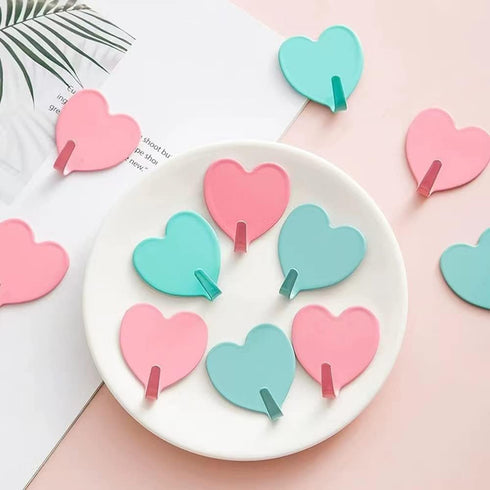 6 Pack Heart Shaped Decorative Wall Hooks, Stainless Steel Strong Adhesive Hooks for Home Kitchen Bathroom