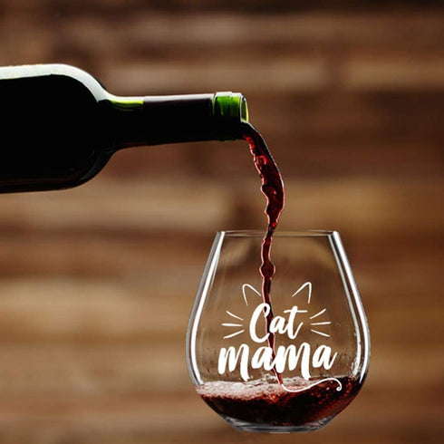 Cat Mama Wine Glass, Funny Birthday Gifts for Wife, Mom, New Mom, Cat Lover, from Husband Daughter Son