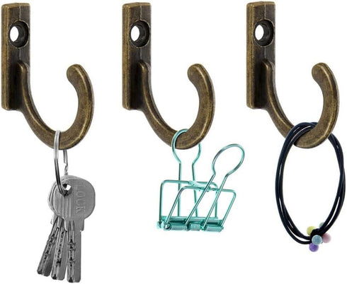10 Pieces Zinc Alloy Antique Wall Mounted Small Hooks with Screws for Home Hanging Keys, Towels, Hats