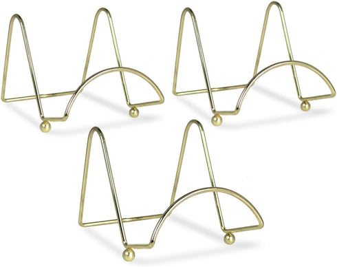 BANBERRY DESIGNS Brass Wire Easel Display Stand, 4 Inch Plate Holders - Set of 3 Pcs for Small Books, Pictures, Cards
