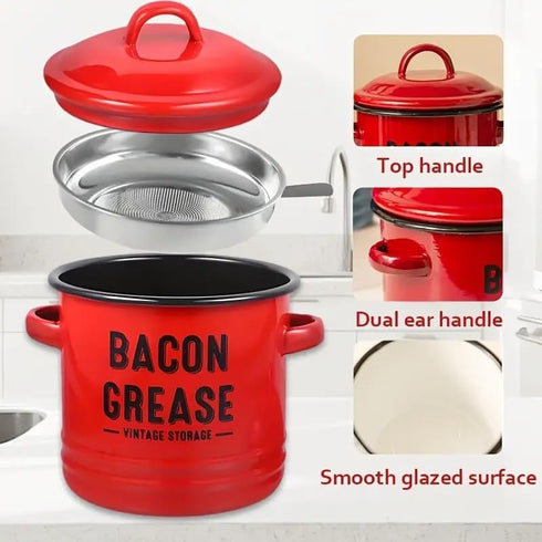 Emptycolor 46oz Bacon Grease Saver with Strainer Grease Container for Kitchen, Cooking Oil Bacon Fat Storage Can Jar