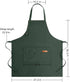 Waterproof Green Canvas Cotton Cooking Kitchen Chef Bib Aprons, Adjustable Straps, Large Pockets for Men Women