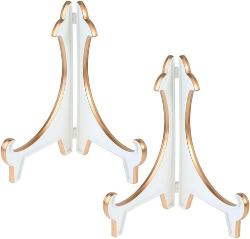 Artliving 2 Pack 10inch White Gold Acrylic Easels for Displaying Pictures, Decorative Plates, and Artworks