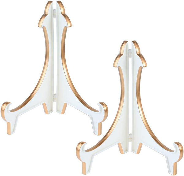 Artliving 2 Pack 10inch White Gold Acrylic Easels for Displaying Pictures, Decorative Plates, and Artworks