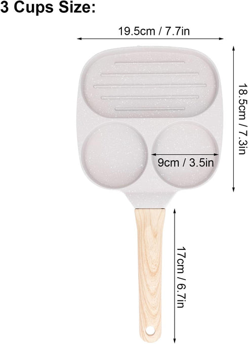 Egg Frying Pan, Nonstick Grill Pan Aluminum Alloy Pancake Pan Divided Frying Pan Heat Resistant Handle Cooking Pan Suitable for Gas Electric Stove Induction(3 Cup) by Tissting