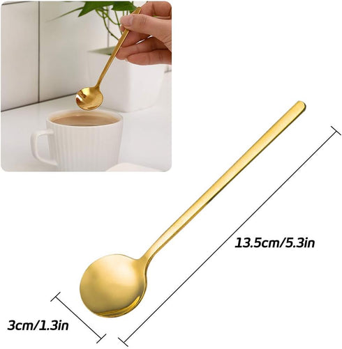 Gold Plated Stainless Steel Espresso Spoons, Pack of 6, lyfLux Mini Teaspoons Set for Coffee, Dessert, 5.3 Inch