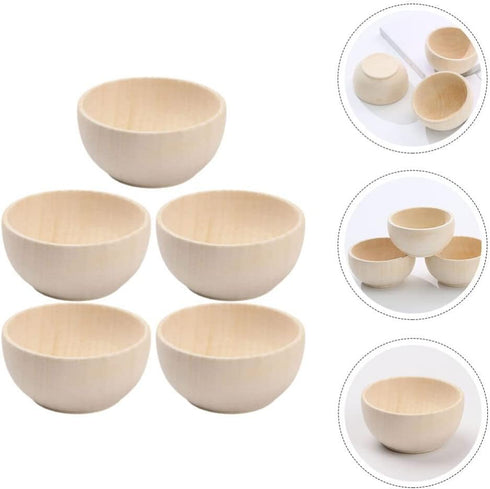 SEWACC 5pcs Unfinished Wooden Bowls, Unpainted Serving Bowls for Fruits, Salad, Cereal, Wood Crafts Bowls