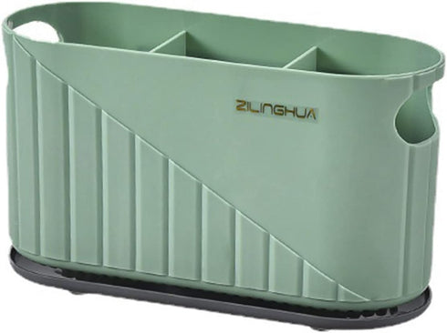 Kitchen Cutlery Drainer Utensil Holder, Wall-Mounted Storage Box, Flatware Organizer for Countertop, Green