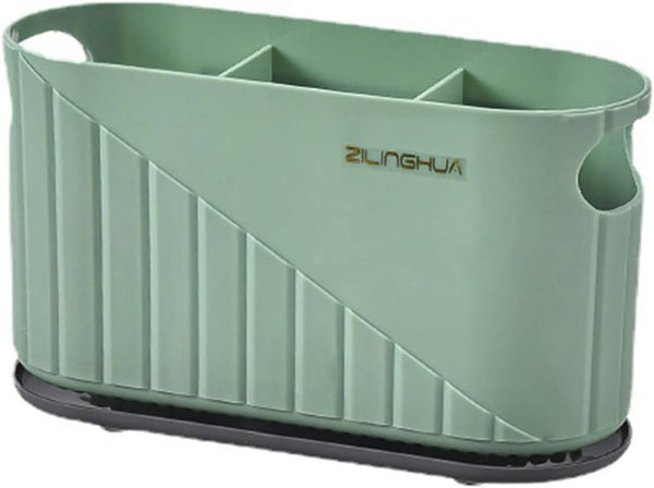 Kitchen Cutlery Drainer Utensil Holder, Wall-Mounted Storage Box, Flatware Organizer for Countertop, Green