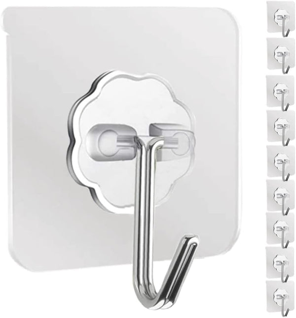 DDMY Hooks for Hanging, Transparent Waterproof Self Adhesive Hooks for Kitchen, Outdoor Home Improvement (10 Pack)