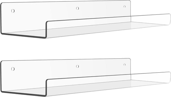 upsimples Acrylic Shelves for Bathroom Storage, 15" Floating Shelves Wall Organizer for
