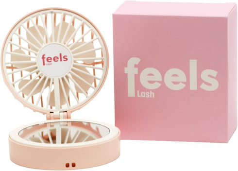 Compact Mini Fan Mirror Handheld Portable USB Rechargeable Adjustable Speed Fan for Eyelash Extensions Makeup Travel (Powder Pink) by Feels Lash