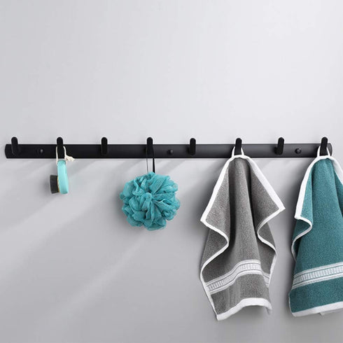 Wall Mounted Coat Racks with 8 Hooks, Modern Black Hanging Holder for Clothes, Entryway, Bathroom (29.7"x1.3")
