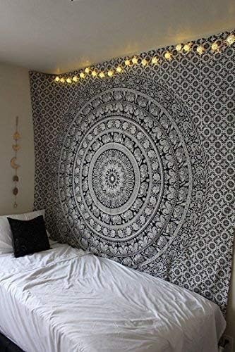 Marubhumi Black and White Hippie Mandala Wall Art Throw, Boho Dorm Beach Decor (Medium 54X60 Inch)