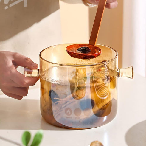 Glass Pot with Cover, Heat Resistant Cooking Pot and Pan with Lid, 1.5L/50 OZ for Pasta, Noodle, Soup