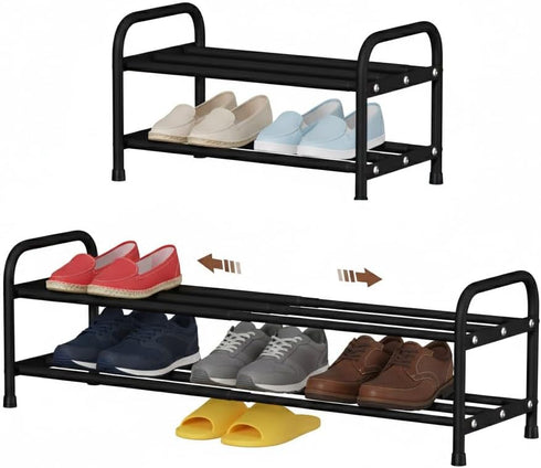 2-Tier Expandable Shoe Rack, 17.3"-31.5" Adjustable Length Metal Shoe Organizer, 9.4" Slim
