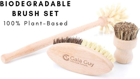 Wood and Tampico Bottle Brush Set, Pot Brush, Vegetable Brush - Zero Waste, Compostable & Biodegradable