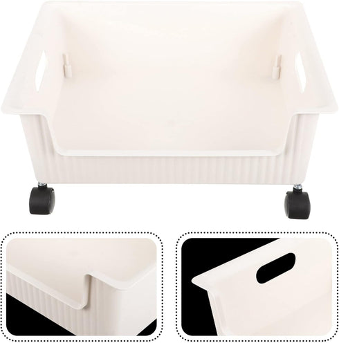 Cabilock Storage Box with Pulleys - Utility Rolling Cart Book Storage Bin with Wheels for Kids, Toy Organizer Rack