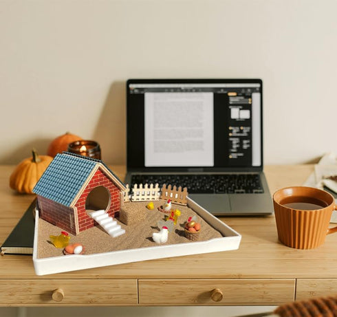 Threeheng Chicken Zen Garden Kit - Sand Tray Therapy Kit with Miniature Chicken Coop, Hen Figurines, and Accessories